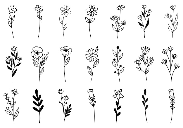 0027 hand drawn flowers doodle