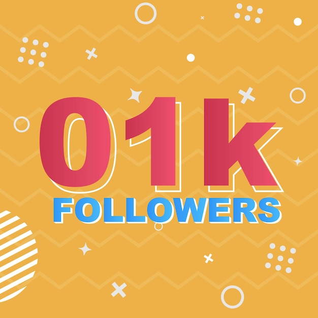 01k Followers Card Celebration Vector. 1000 Followers Congratulation Post Social Media Template.