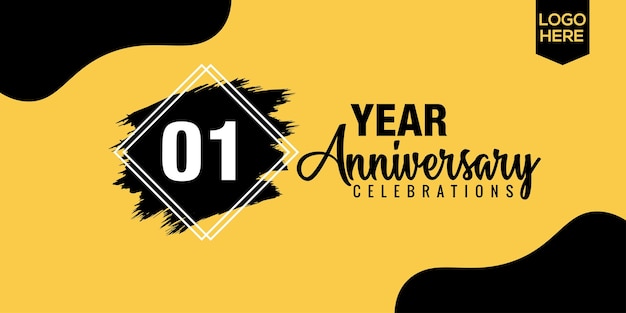 Vector 01st years anniversary celebration design with black brush and yellow color vector design