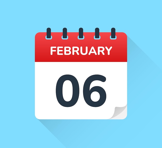 06 February calendar day. Vector icon illustration.