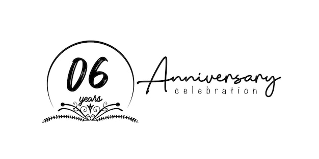 06 years anniversary celebration design with brush number shape black color for special celebration