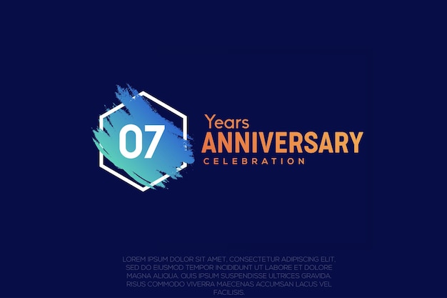 07 years anniversary celebration design with blue brush and orange colour  vector design.