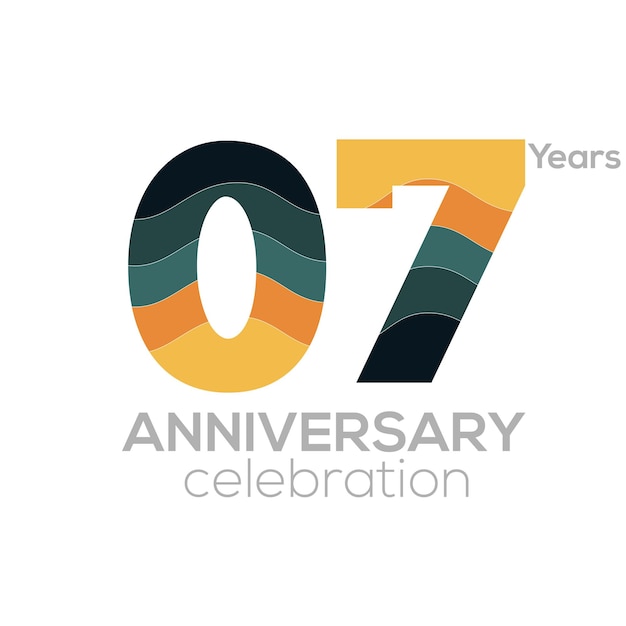 07th Anniversary Logo Design, Number 07 Icon Vector Template.Minimalist Colour