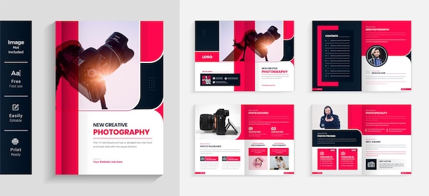 08 pages Photography brochure design template colorful and modern layout