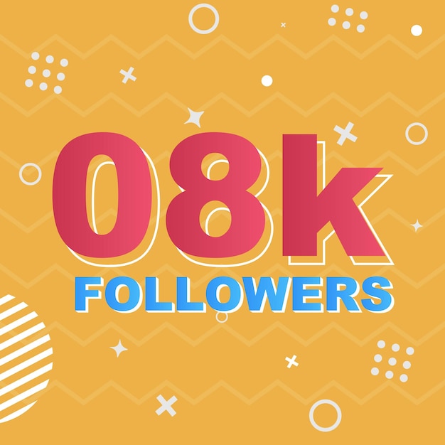 08k Followers Card Celebration Vector. 8000 Followers Congratulation Post Social Media Template.