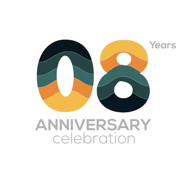 08th Anniversary Logo Design, Number 08 Icon Vector Template.Minimalist Colour