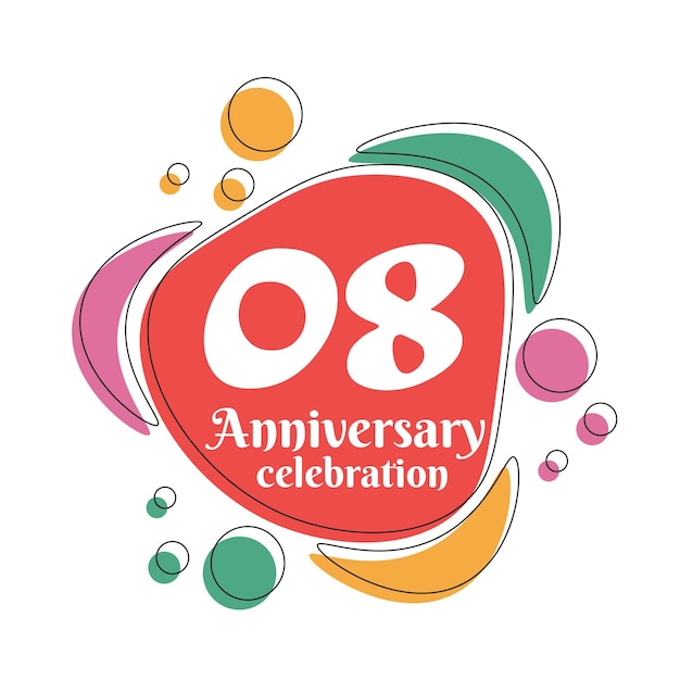 08th years anniversary design template. Abstract vector template illustration.