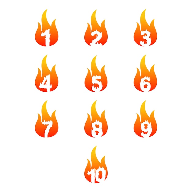 1 to 10 number logos with a fire icon