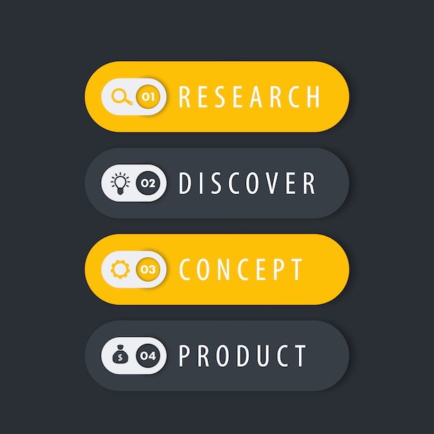 1, 2, 3, 4 steps template, progress chart, timeline, labels, vector illustration