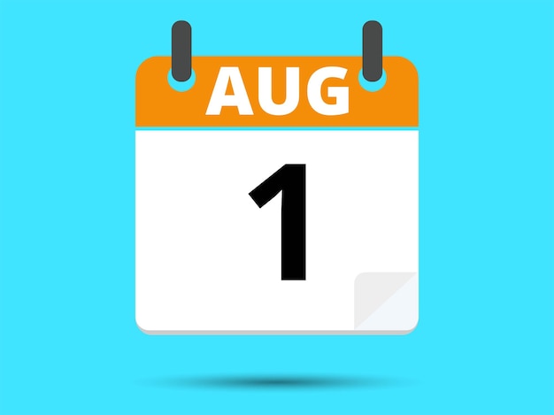 1 August Flat icon calendar isolated on blue background Vector illustration