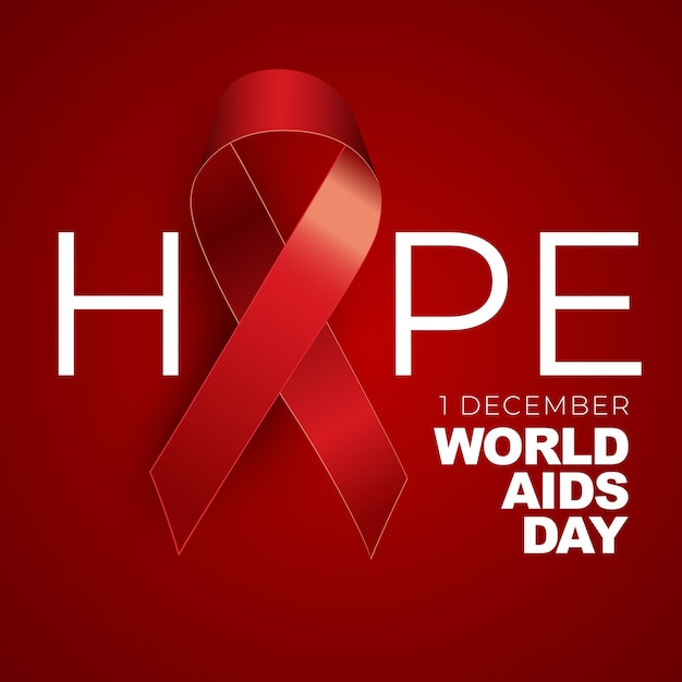 1 December World Aids Day Concept with Red Ribbon Sign.