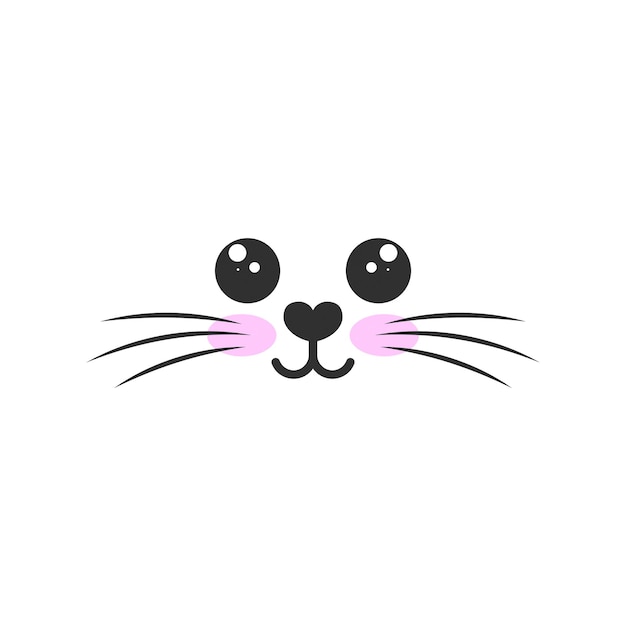 Vector 1 na 1cute cat head vector illustration doodle cat snout and whiskers outline cat's head graphic icon