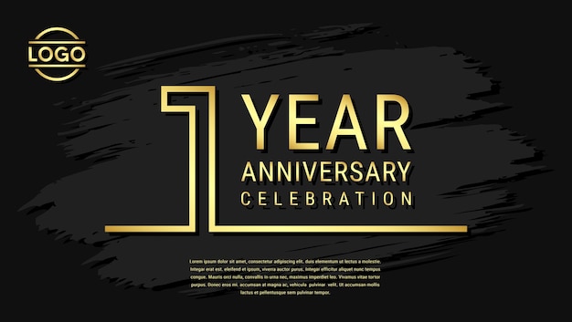 1 year anniversary celebration anniversary celebration template design with gold color isolated on black brush background vector template illustration