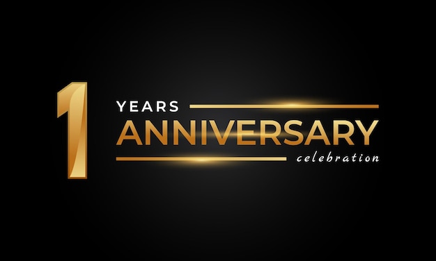 1 Year Anniversary Celebration with Shiny Golden and Silver Color Isolated on Black Background