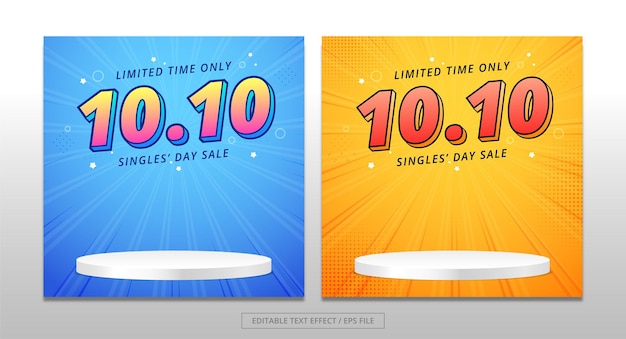 10.10 single's day sale banner template design with text effect.