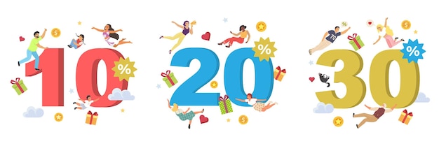 10 20 30 percentage price off sale discount vector set