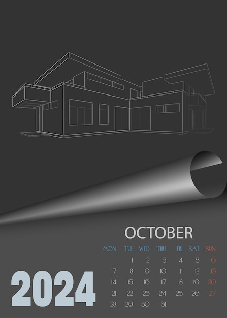 10 October Calendar for 2024 Vector wall calendar template Sketch for creativity