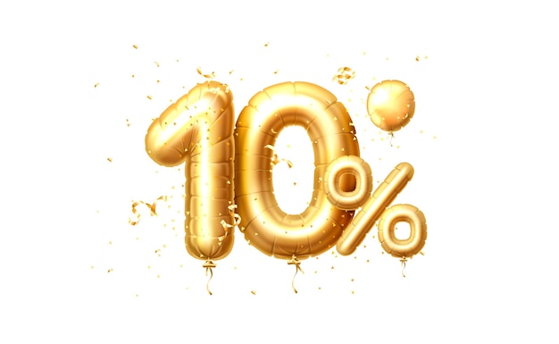 10 Off balloons discount sale balloon in the form of a digit golden confetti Vector