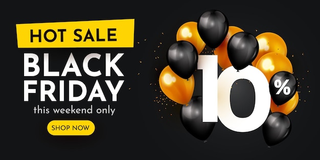 10 percent Off Black friday creative composition 3d sale symbol with decorative objects Sale banner and poster