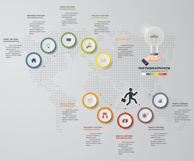 10 steps process infographics element for presentation.