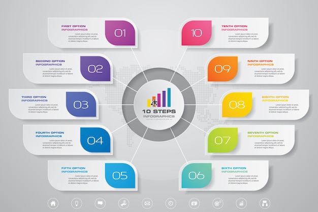 10 steps simple & editable process chart infographics element.