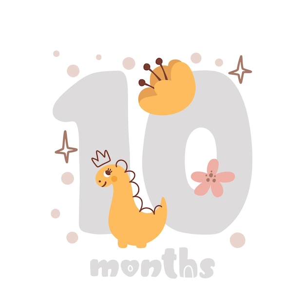 10 ten months anniversary card Baby shower print with cute animal dino and flowers capturing all special moments