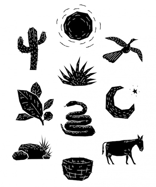 10 Woodcut Objects Animals And Plants