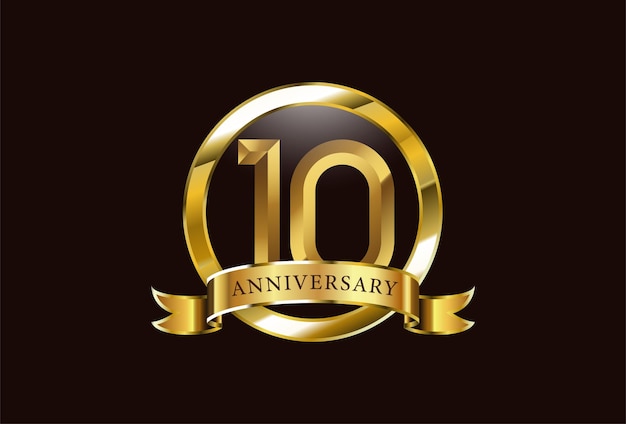 10 year anniversary celebration logo design with  golden circle