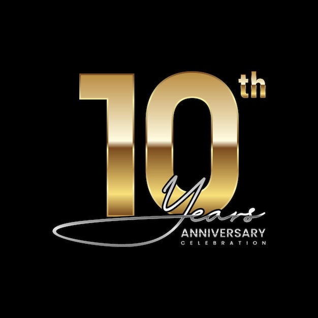 10 year anniversary Luxury logo with golden ring style Logo Vector Template