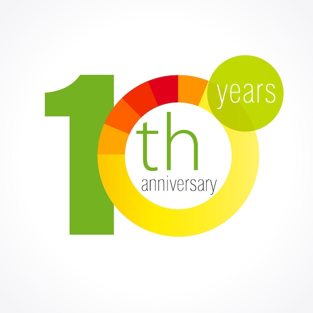 10 years old logotype. Abstract coloured 10 th template. Creative birthday greetings. Top 10 number.