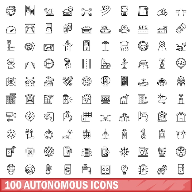 100 autonomous icons set Outline illustration of 100 autonomous icons vector set isolated on white background