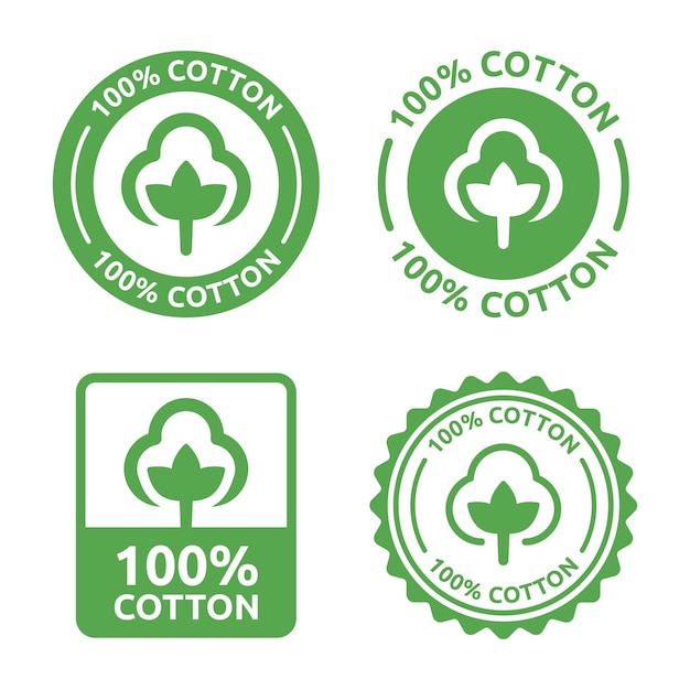 100 cotton label certificate vector icon set for clothing packaging.