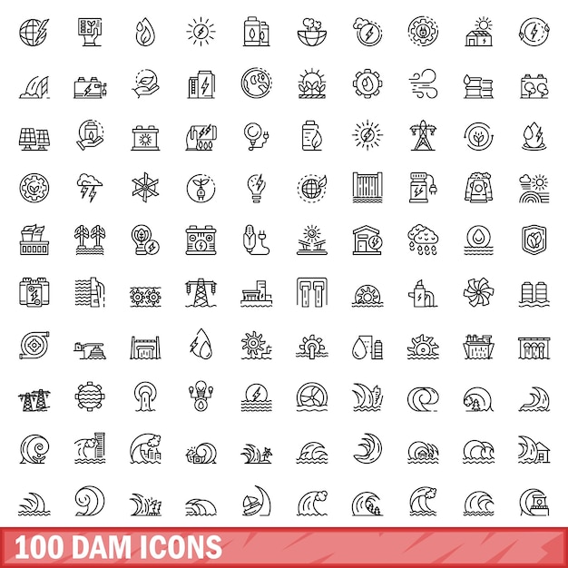 100 dam icons set outline style