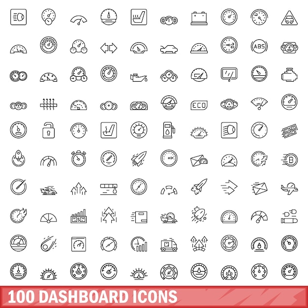 100 dashboard icons set outline style