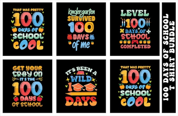 100 day of school colorful t shirt design bundle vector for print on demand