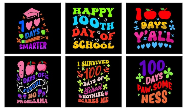 100 Days of School T-shirt Design Bundle. 100 Days of School Vector. Typography t-shirt design.