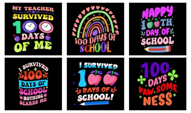 Vector 100 days of school t-shirt design bundle. 100 days of school vector. typography t-shirt design.