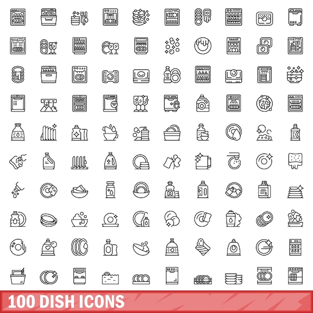 100 dish icons set outline style