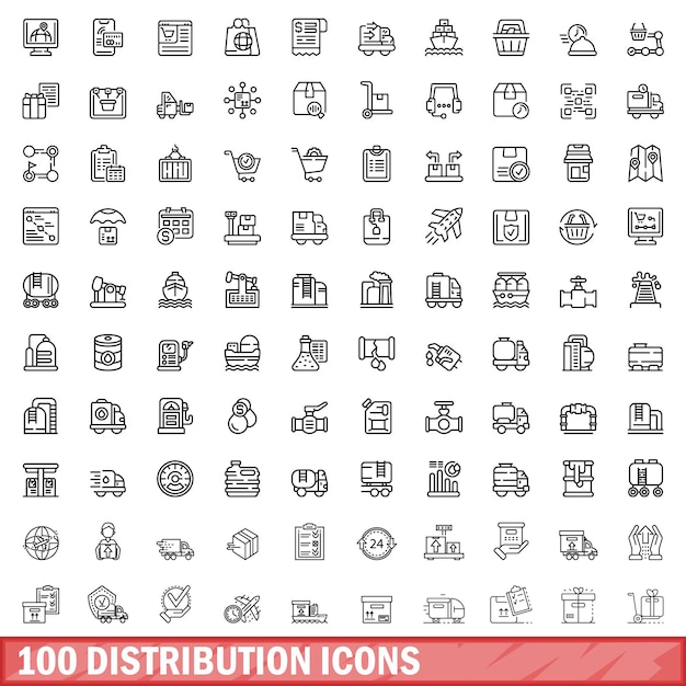 100 distribution icons set outline style