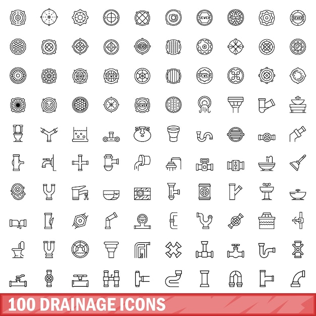 100 drainage icons set outline style