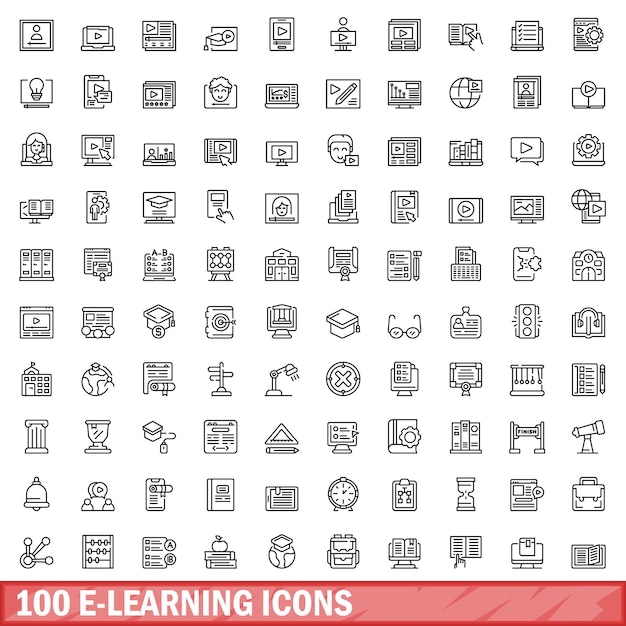 100 elearning icons set Outline illustration of 100 elearning icons vector set isolated on white background