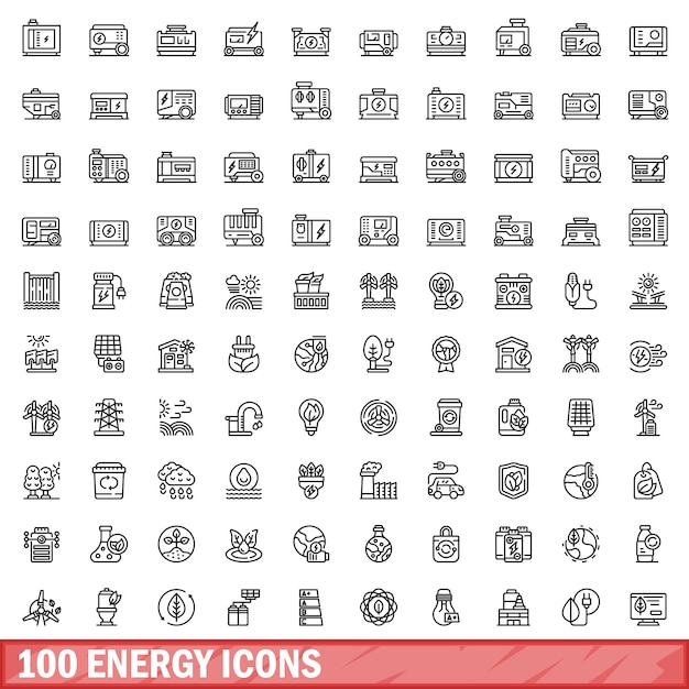 100 energy icons set outline style