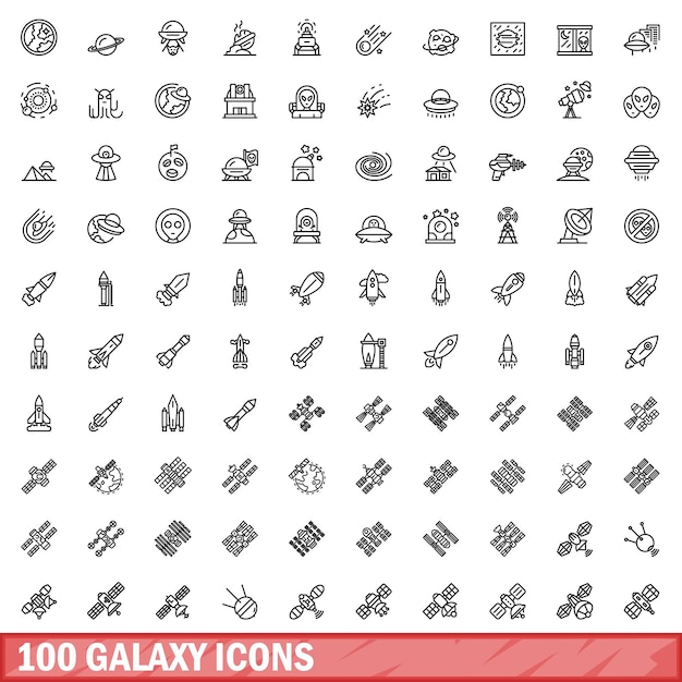 100 galaxy icons set outline style