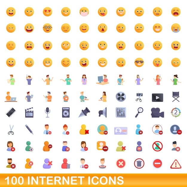 100 internet icons set. Cartoon illustration of 100 internet icons vector set isolated on white background