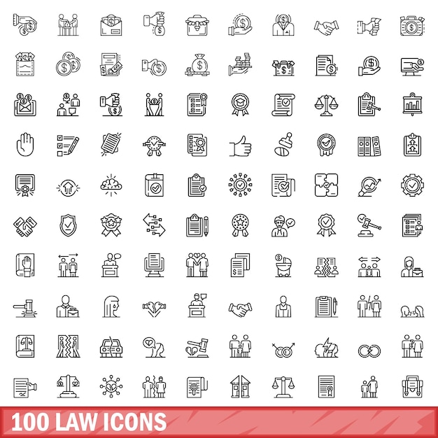 100 law icons set outline style