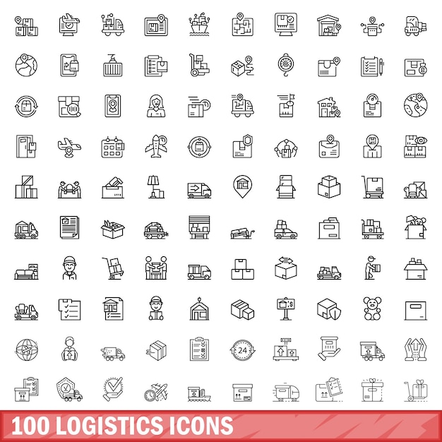 100 logistics icons set outline style