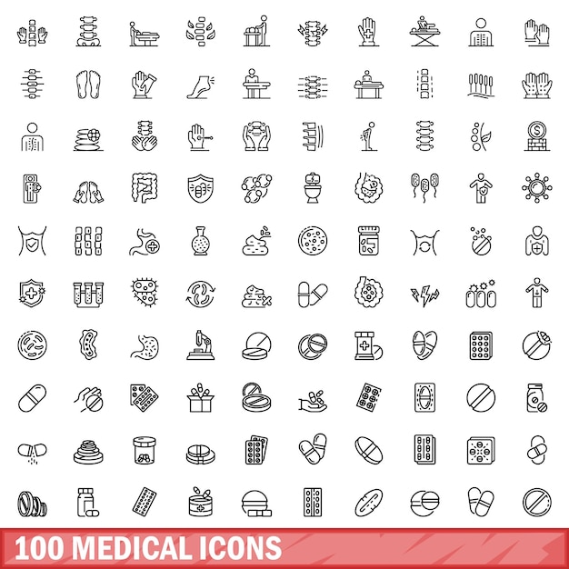 100 medical icons set outline style