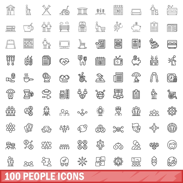 100 people icons set outline style