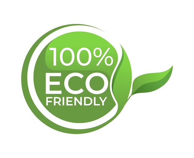 100 percent eco friendly green sticker or label design Vector illustration