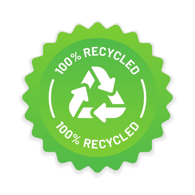 100 percent recycled label sustainable. Eco renewable badge vector sign